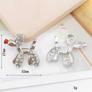 Diamond balloon dog charms with silver rhinestones and red nose for DIY accessories