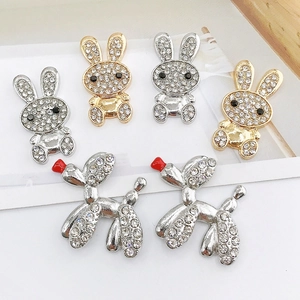 6-piece set of sparkling rhinestone balloon dog and rabbit charms for DIY accessories