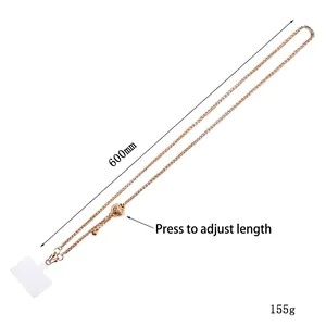 Adjustable gold metal phone chain lanyard with textured slide bead and connector