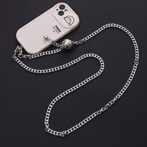 Adjustable silver metal chain phone strap with lobster clasps and spherical slide adjuster