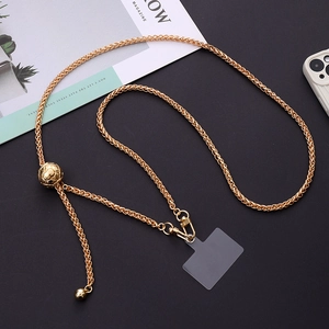 Adjustable gold metal chain phone strap with cross-body link and lobster clasp