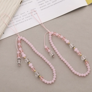 Chic pink crystal beaded phone charm straps with matte and faceted beads for women