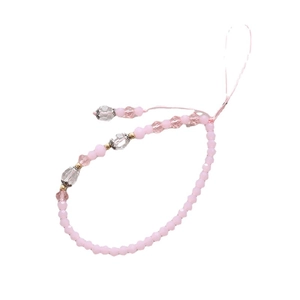 Beaded crystal phone charm strap with pink matte beads and gold flower spacers