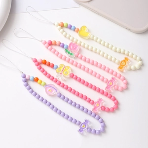 Sweet Acrylic Beaded Phone Strap With Butterfly Flower Candy Charms Handmade Wrist Lanyard Anti Lost Jewelry For Women