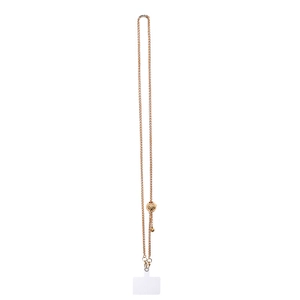 Adjustable gold metal phone chain crossbody strap with hollow sphere ornament and clear tab