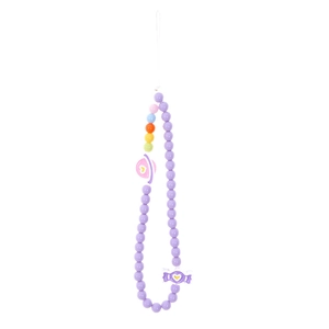 Handmade rainbow acrylic beaded phone wrist strap with purple beads and cute UFO charm