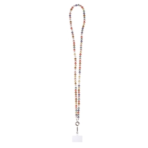 Colorful macaron acrylic beaded phone lanyard strap with white case patch and metal ring