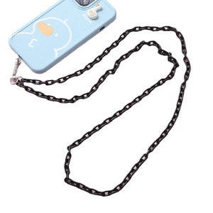 Light blue phone case with black acrylic crossbody chain strap and cute duck pattern