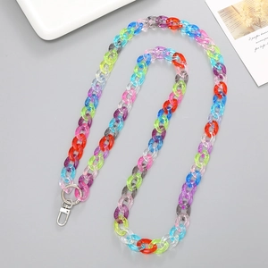 Rainbow transparent acrylic chain strap with silver metal clasp for phone or handbag bag decoration