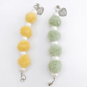 Plush ball phone strap with pearls and heart charm for winter phone decoration