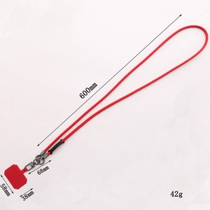 Crossbody leather phone lanyard in bright red with 600mm durable woven strap and metal clip