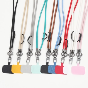 Detailed showcase of nine colorful durable woven 6mm phone lanyards with metal hardware
