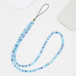 Cordon de téléphone artisanal en perles Heishi de couleur dégradé bleu océan