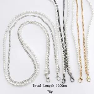 Elegante 120cm Perlen- und Metallkette für Taschen oder Handys in Gold, Silber und Schwarz