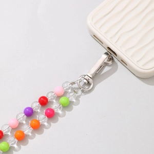 Colorful 120cm acrylic beaded crossbody phone strap with double-row beads and metal clasp