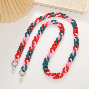 Bunte Acryl-Gliederkette in Rot, Rosa und Dunkelgrün mit silbernen Karabinerverschlüssen