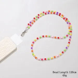 Colorful 120cm acrylic beaded crossbody phone strap with protective ripple case