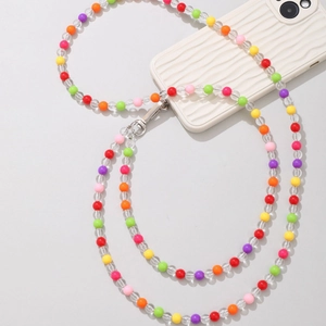 Colorful 120cm acrylic beaded crossbody phone strap chain with silver metal lobster clasp