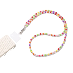 Colorful 120cm acrylic beaded crossbody phone strap with silver lobster clasp and clear pad