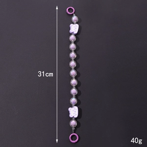 Purple beaded phone strap with cute bear charms and spring buckles, 31cm length