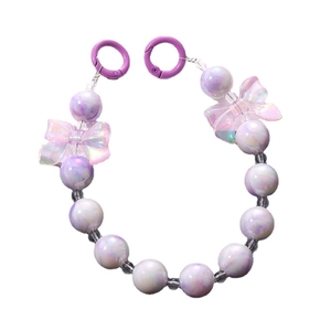 Charming aurora purple beaded phone chain with iridescent bows and spring clasp