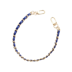 Classic gold metal and navy blue leather woven handbag chain strap with lobster clasps