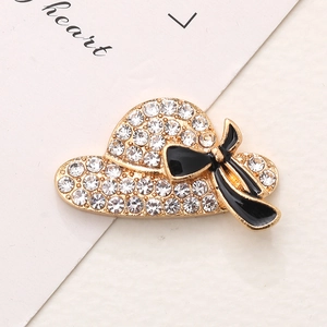 Sparkling crystal sun hat charm with gold finish and black bow for DIY accessory design