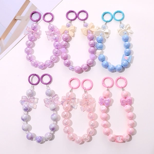 Sweet Mermaid Luster Beaded Phone Chain Colorful Resin Heart Bowknot Bracelet Strap For Phone Case Bag Water Cup Pendant