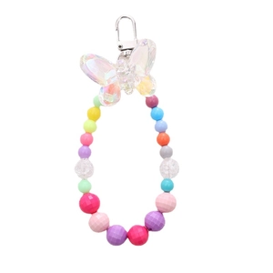 Colorful beaded keychain with iridescent butterfly charm and silver lobster clasp