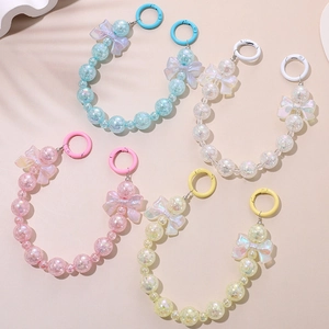 Chaîne de Téléphone en Perles Faites à la Main Lanière en Perles Craquelées Irisées Avec Nœud Tulipe Charme Sangle Décorative Femme