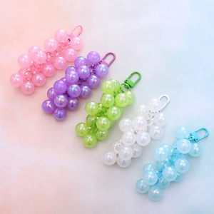Colorful iridescent acrylic grape bead keychains with pastel D-ring clips for women