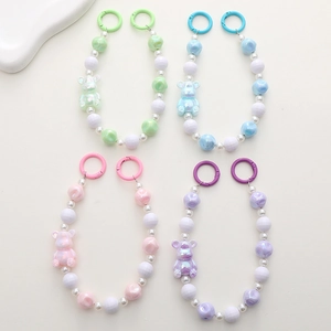 Beaded bear charms in pastel colors with pearlescent finish and spring gate ring hooks