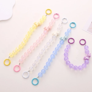 Pastel unicorn beaded phone strap chains with round beads and dual ring clips