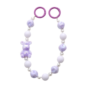 Charming purple mermaid bead phone strap with cute bear pendant and metal hooks