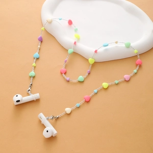 Chaîne de lunettes et écouteurs en perles de cœur macaron avec fermoirs en métal