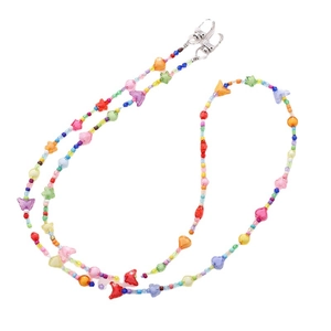Rainbow beaded crossbody phone chain with star heart and butterfly charms and lobster clasps