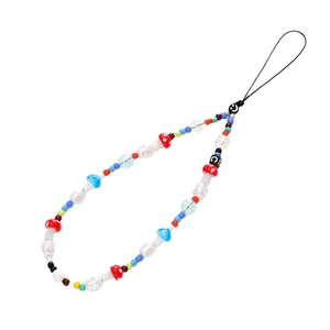 Colorful mushroom and bear beaded phone strap with pearls for anti-drop protection
