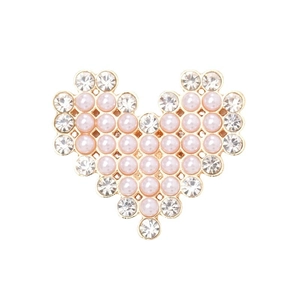 Elegante hartvormige bedel met roze parels en witte strass op gouden legering basis