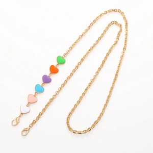 Zinc alloy gold chain with colorful enamel heart charms and dual lobster clasps