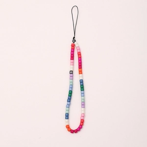 Rainbow beaded phone strap with colorful enamel beads and smiley face charms