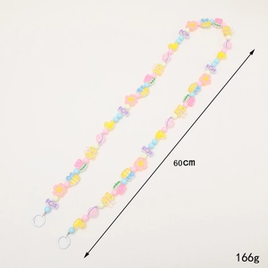 Colorful acrylic heart beaded phone lanyard with cute honey bee and flower charms