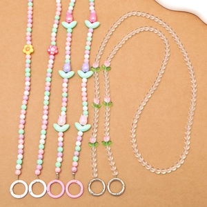 Colorful beaded tulip flower phone charm and crossbody strap with round spring clasps