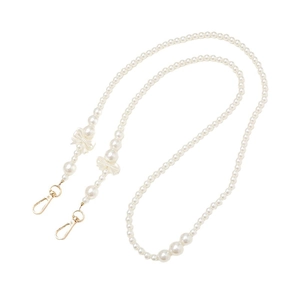 Bandoulière élégante en perles blanches avec nœuds et fermoirs mousquetons dorés