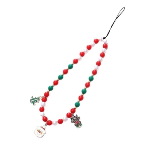 Christmas beaded phone strap with Santa Claus, reindeer, and Xmas tree enamel charms
