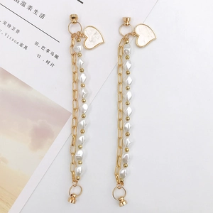 Golden long chain heart pendant with irregular pearls and magnetic clasps accessories