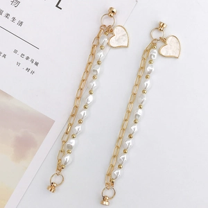 Korean Style Imitation Artificial Pearl Heart Phone Case Chain Gold Alloy Double Chain Bracelet For Women DIY Jewelry Accessory