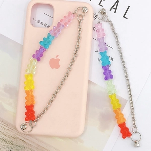 Dual candy resin bear chains with colorful gradient charms for phone case decoration
