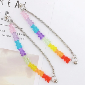 Rainbow Gradient Resin Gummy Bear Double Chain Bracelet Handmade DIY Phone Strap Accessory For Women Girls Jewelry Gift