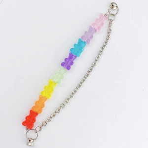Detailed view of colorful resin candy bear charms with silver metal chain linkage