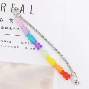 Rainbow resin bear charm chain with silver metal link and secure clasp hooks